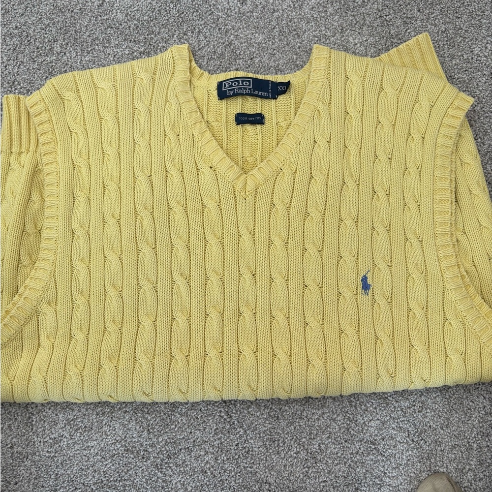 Ralph Lauren Yellow Cable Knit V-Neck Sweater Vest